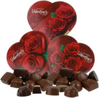 Valentine's Day Chocolate Truffles Gift Set, Heart Box with Red Rose Theme, Milk and Dark Chocolate Assortment | (3 - Pack)