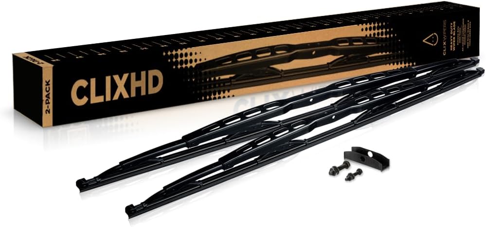 ClixWipers Heavy Duty 2-Pack 36" + 36" Replacement Windshield Wiper Blade for Truck, Bus, RV, and Equipment - Fits .5 to 2/3 Inch Saddle Arms (Set of 2)