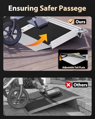 FACHNUO 1 Feet Portable Threshold Ramp with Self-Adjusting Bottom, Wheelchair Ramp for Home Doorways, Non-Skid Handicap Ramp for Home Steps, Folding Wheel Chair Ramp, Maximum Applicable Height 2"