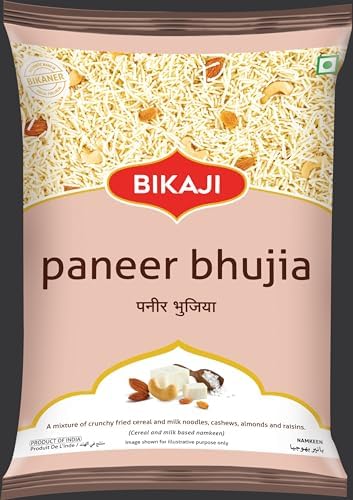 Bikaji Paneer Bhujia Mixture, 14.11 oz – Indian Snacks, Authentic Rajasthani Paneer Sev Namkeen – Light & Crunchy Savory Indian Snacks – Traditional Bikaneri Noodles – Perfect for Chaat Toppings & Healthy Everyday Munching