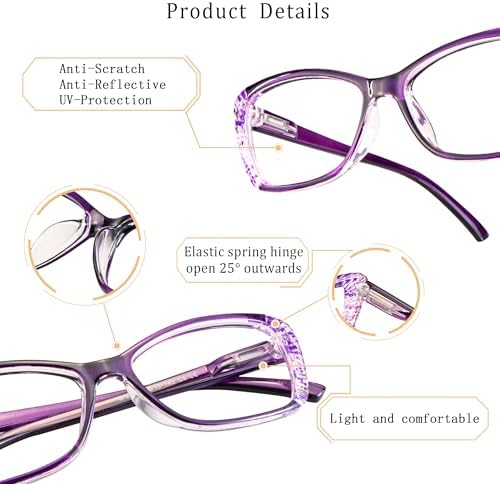 LifeArt 5 Pairs Reading Glasses, Blue Light Blocking Glasses, Computer Reading Glasses for Men and Women, Fashion Eyewear Frame (5 Purple, +3.50 Magnification)