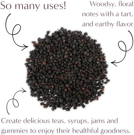 Worldwide Botanicals Organic Dried Elderberries, 1 lb - 100% Sambucus nigra – Superfruit Whole Berries Wild Harvested in Eastern Europe. For making Syrups, Teas, Jams, Gummies, 16 ounces