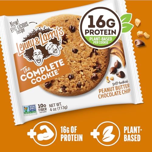 Lenny & Larry's Complete Protein Cookie, [Peanut Butter Chocolate Chip], Chewy Soft Baked, 16g Plant Protein, Vegan, Non-GMO, High Fiber, [4 Ounce] Cookie (Pack of 12)
