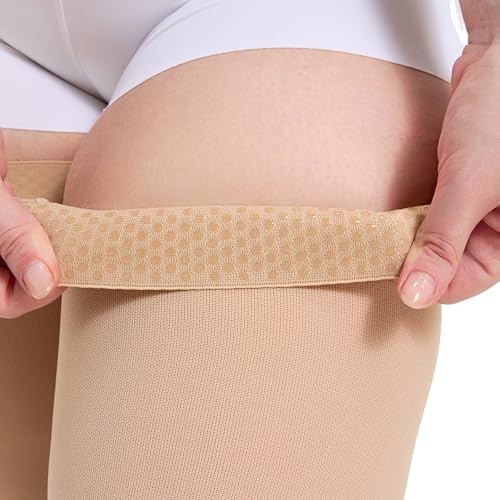 Plus Size 5XL Thigh High Compression Stockings Footless for Women & Men, Opaque Support Hose, 20-30mmHg Firm Graduated Compression Sock with Silicone Band for Varicose Veins, Edema, DVT, 1 Pair Beige