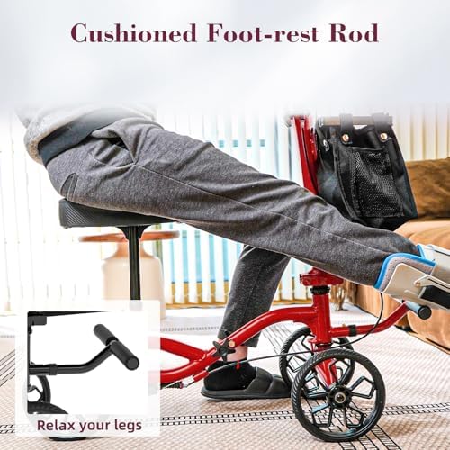 Lightweight Knee Scooter Crutch Alternative, Foldable & Adjustable Knee Scooter for Adults for Foot Surgery, Steerable Knee Walker with Detachable Storage Basket, Includes DIY Stickers-Hot Red