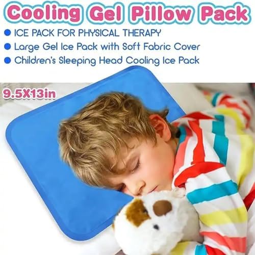 Reusable Gel Ice Pack for Sleeping, Cold Pillow Pad, Head Cooling Ice Pad, Chill Pillow, Relieve Headaches, Migraines, Fevers, Hot Flashes, Night Sweats, Perfect for Children, Adult, Pets (Blue (L))