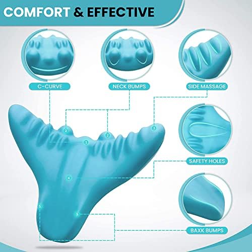 Neck and Shoulder Relaxer, Cervical Traction Device Acupressure Neck Shoulder Back Support Massage Pillow, Neck Stretcher Massager, Posture Corrector for Pain Relief, Cervical Spine Alignment (Blue)