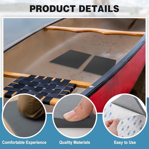 Soulchen 4 Pcs Flat Canoe Knee Pads with Peel and Stick Adhesive Backing, 10 x 12 x 0.6 Inch Gray Foam Knee Pads, Prevent Bruising and Scrapes for Canoe Race, River Tripper or Moderate Whitewater Boat