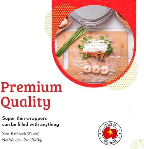 Cathay Fresh Spring Roll Rice Paper Wrappers, Rice Paper Wrappers for Fresh Rolls-25 Sheets, Non-GMO, Gluten-Free, Low Carb, Vietnamese Summer Wrap with Natural Ingredients, Veggie Wrap (Round, 25cm)
