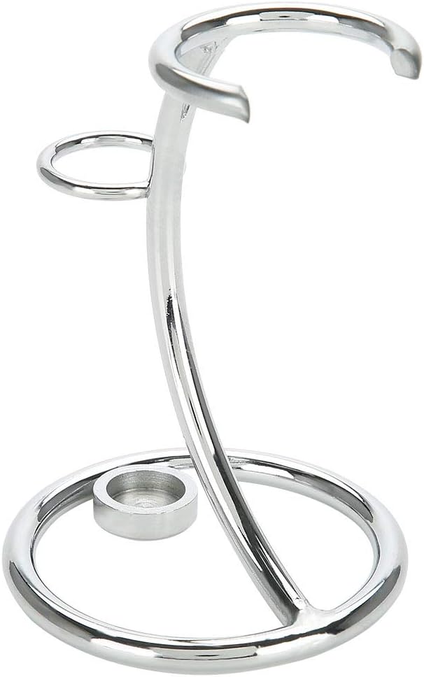 Shaving Brush Stand, Fashionable Artistic Lightweight Stainless Steel Silver Shaving Brush Holder, Extra Wide Openings, Fits Most Brushes and All Kinds of Razors