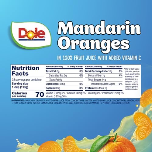 Dole Fruit Bowls Mandarin Oranges in 100% Juice Snacks, 4oz 36 Total Cups, Gluten & Dairy Free, Bulk Lunch Snacks for Kids & Adults