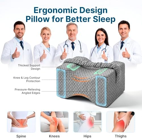 Knee Pillow for Side Sleepers,Memory Foam Leg Pillow for Side Sleeping Between Knees,Knee Cushions for Hip,Back,Joints,Sciatica Pain Relief Pillows,Spinal Alignment Support,Grey