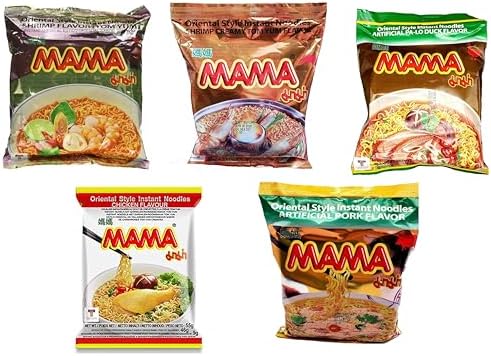 Mama Oriental Style instant noodles Mix Flavor Bundle Package Total 30 Packs (5 Flavor Mix shrimp Tom Yum Flavor, shrimp creamy Tom Yum, Artificial PA-lo Duck, Artificial Chicken, Artificial Pork) 5 flavors 6bag each