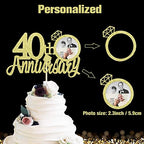 Sumerk 13 PCS Gold Glitter 40th Anniversary Cake Topper Happy 40th Anniversary Wedding Anniversary Cake Decorations