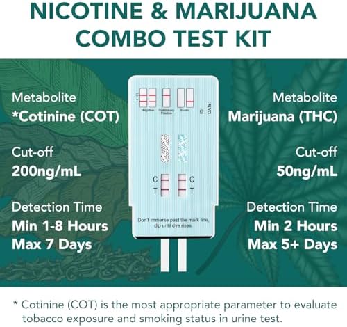 Easy@Home Multi-Drug Screen Test, 15 Pack Marijuana Nicotine Urine Drug Test Kits, Testing for THC and Nicotine Metabolites Cotinine(COT) in Urine, Accurate Home Drug Testing Kits, EDOAP-124
