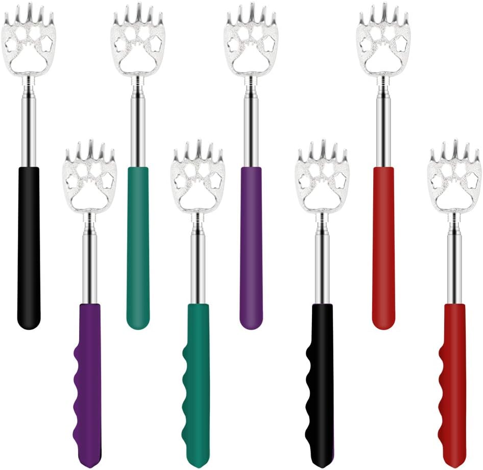 YIMICOO 8 Pack Back Scratcher for Adults Extendable - Bear Claw Back Scratchers for Men - Portable Telescoping Backscratcher with Rubber Handles in Black, Green, Purple, Red Color