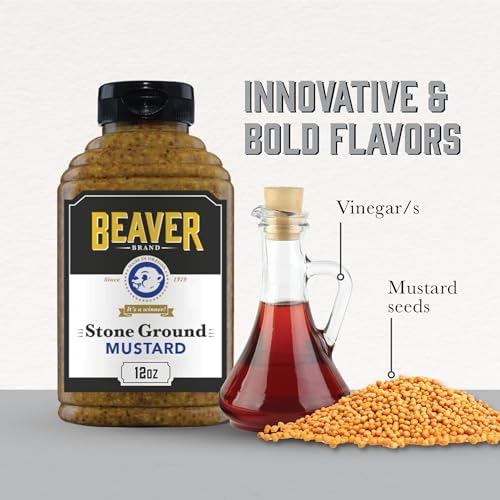 Beaver Brand Stone Ground Mustard, Traditional German-Style Whole Grain Mustard, 12 oz Squeeze Bottle
