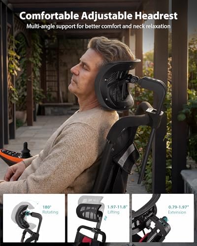 Lightweight Electric Wheelchair with Adjustable Headrest - Only 37 lb, 15 Miles Range Foldable Electric Wheelchairs for Adults, Portable Motorized Wheelchair for Home/Travel, Airline Approved, Red