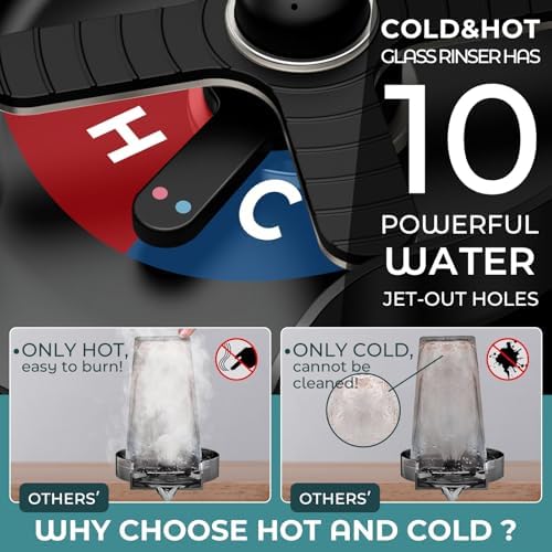 Hot & Cold Water Glass Rinser for Kitchen Sink, Stainless Steel High Pressure Cup Washer Kitchen Sink Attachment, Cup Cleaner Bottle Washer for Bar Cafe Sink, Black