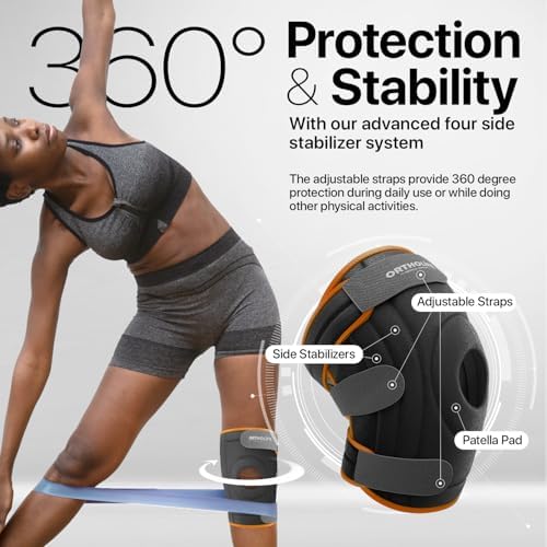 Knee Brace for Women and Men – Knee Compression Sleeve for Meniscus Tear, ACL, Arthritis Pain Relief, Patella Pad & Side Stabilizers – Please Check How To Size Video (Orange, X-Large)