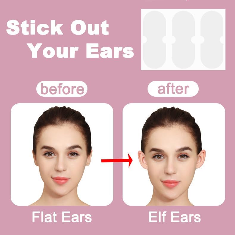 Stick Out Your Ears, Elf Ear Stickers, Transparent One Sided Ear Tapes, Silicone Cosmetic Ear Patch to Creat V-Shaped Face, Ear Training Accessory Posture Corrector (12pcs)