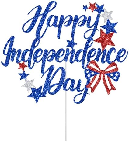 Happy Independence Day Cake Topper, 4th of July Cake Decorations, American National Patriotic Independence Day Party Decorations, Red White and Blue Glitter