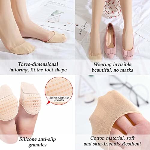 4Pairs Women's Toe Topper Liner Socks,Low Cut No Show Toeless Half Socks,Forefoot Cushion Pads for Flat,High Heels