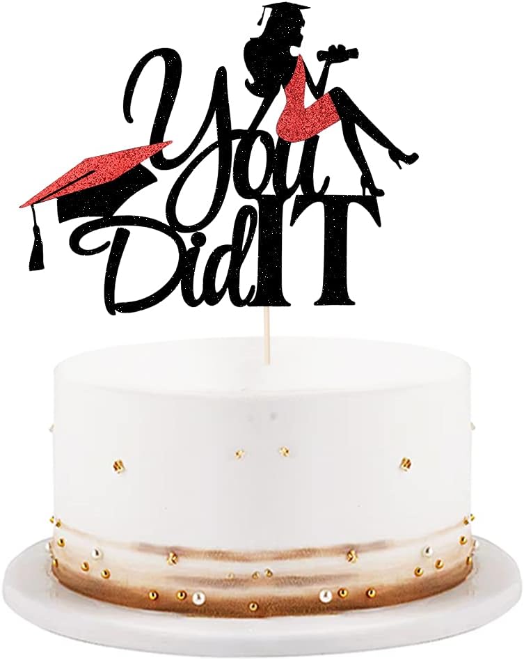 Congratulations on graduation Cake topper 2026 glitter girl graduation cake topper 2026 graduation decorations 2026 graduation party decoration supplies (black)