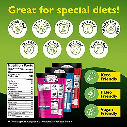 SKINNY PASTA Variety Pack - Healthy Konjac Shirataki Noodles, Low Carb Keto Pasta, Gluten Free, 6 Pack