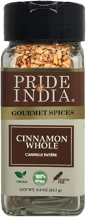 Pride of India - PACK of 6 - Cinnamon Bark Whole 0.8 oz (22.67 gm) Small Dual Sifter Bottle |Freshly Sourced from India |Gourmet Whole Spice |Strong Aroma |Perfect for Cooking & Baking|Easy to Use
