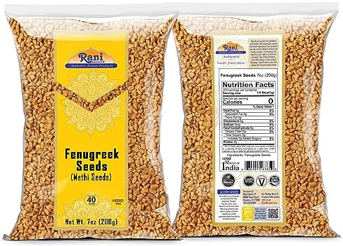 Rani Fenugreek (Methi) Seeds Whole 7oz (200g) Trigonella foenum graecum ~ All Natural | Vegan | Gluten Friendly | Non-GMO | Kosher | Indian Origin, used in cooking & Ayurvedic spice