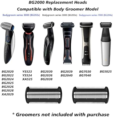 BG2000 Replacement Heads Compatible with Philips norelco bodygroom 7000, 2 Pack Bodygroom Replacement Foil Heads for BG5025, BG7030, BG7040, BG2030, BG2040-Wet Dry Use