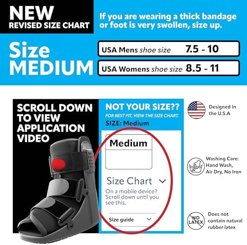 Rapid Recover Short Walking Boot, Fracture Boot, Medical Grade Foot Brace for Fractures, Ankle Boot & Brace, Adjustable Air Pump, Sprain & Injury Recovery, Post Op Shoe, Foot Boot for Injured Foot, Medium, Black