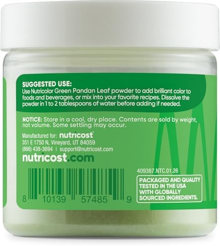 Nutricost Green Plant Based Food Coloring From Pandan Leaf Powder (50 Servings) - Nutricolor Color Alternative For Food & Beverages