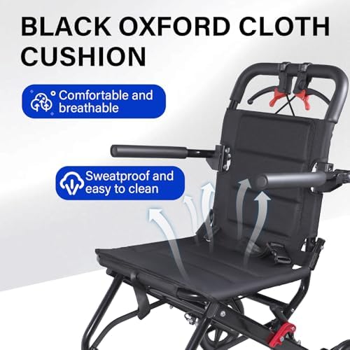 Ultra Lightweight Foldable Travel Wheelchair, 17.6 lbs Carbon Steel High Load-Bearing Capacity,Transport Chair for Adults and Seniors, Portable Manual Wheelchair Ideal for Travel (Black)
