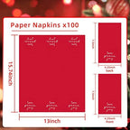 Quera 100 Pack Christmas Paper Napkins 4.38'' X 7.88'' Joy Peace Love Disposable White Decorative Table Napkin for New Year Winter Dinner Merry Christmas Holiday Xmas Decor Party Supplies red white