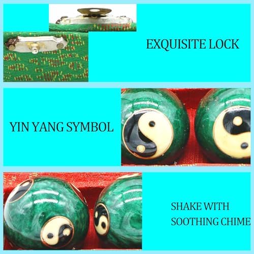 1.85'' Cloisonne Health Hand Balls Yin-Yang Chinese Meditation Baoding Feng Shui Healthy Exercise Stress Balls with Gift Box, Natural Enamel Cloisonne Craft (2PCS/Green)