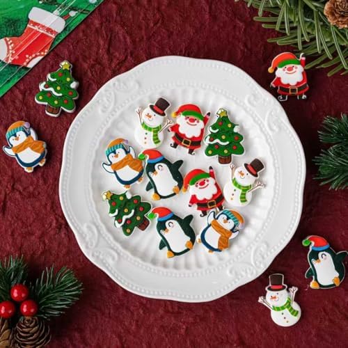 15PCS Christmas Edible Cake Topper Decorations Santa Claus Snowflakes Cupcake Toppers Decorations