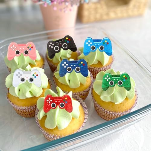Edible 40PCS Video Game Controllers Cupcake Toppers Wafer Paper Assembled Game On Controllers Cake for Drink Topper Childrens Game Decoration Themed Baby Shower Birthday Party Cake Decoration