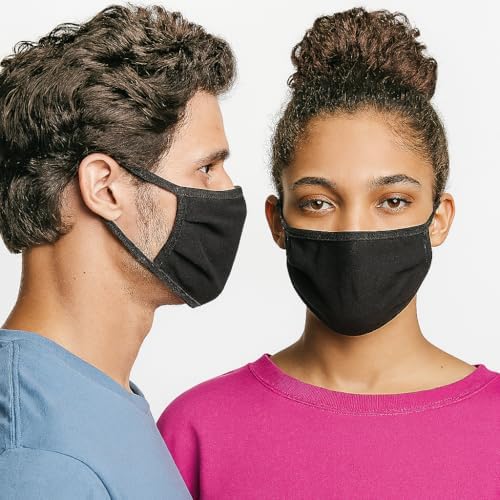 Hanes 100% Cotton 10-Pack Adult Face Mask, Black, Unisex