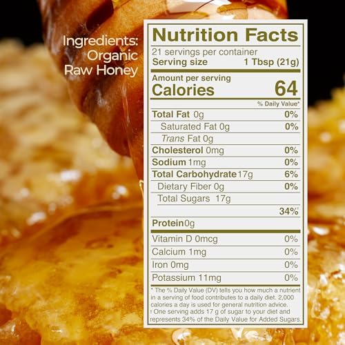 Kevala Organic Raw Oaxaca Honey - Natural Sweetener for Meals and Drinks with no Pesticides, Pure and Unprocessed Spread for Bread and Toast, Golden Nectar with no Sugar Added, Glass Jar 16 oz