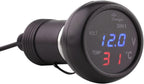 Digital Voltage Temperature Monitor, 12V to 24V 3in1 Dual USB Car Battery Cigarette Lighter, Auto Gauge Battery Voltage Tester(Blue + Red)