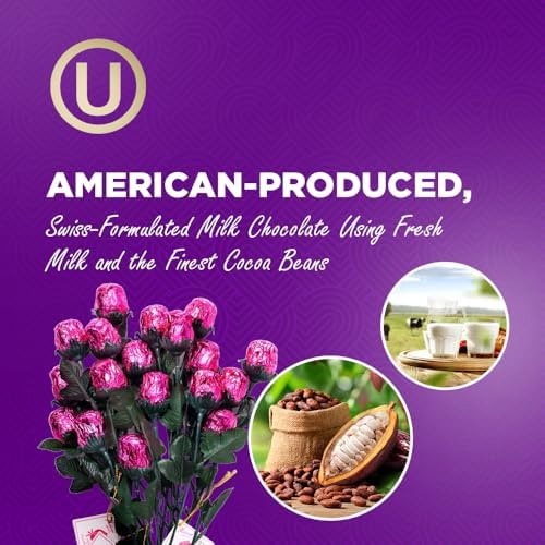 Pink Chocolate Roses - Valentines Day Gift for Mom, Wife, Girlfriend - Individually Wrapped Gourmet Chocolate Flowers - Elegant Valentines Candy Bouquet for Women & Special Occasions - 6 Pack