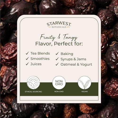 Starwest Botanicals Rosehips Whole Organic - Dried Herb for Tea & Baking, Seedless, Cut & Sifted, Certified Kosher, Non-GMO - Bulk 1 lb Bag