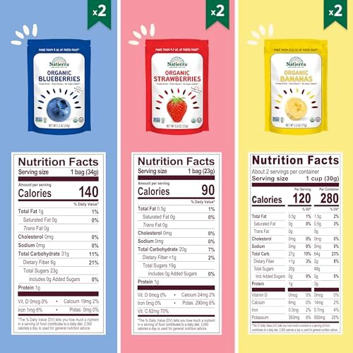 NATIERRA Organic Freeze-Dried Blueberry, Banana & Strawberry | USDA Organic, Non-GMO & Vegan | Variety Pack (of 6)