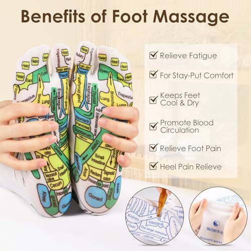 Reflexology Socks Set with Tools, 2 Pairs Foot Massage Socks Chiro Acupressure Acupuncture Massage Tool Trigger Point Pain Relief Remedy Acupoint Birthday Gifts for Women
