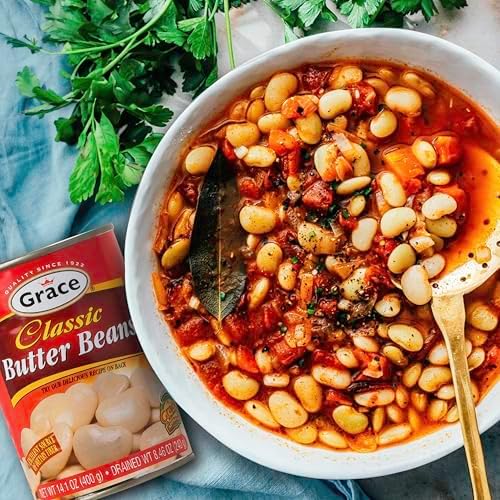 Grace Butter Beans 14oz - 2 Pack Canned Butter Beans - Source of Plant Based Protein & Fiber, Gluten Free, Low Fat - Giant White Beans Canned - Canned Lima Beans - Gigante Beans Alternative - Habas Grandes