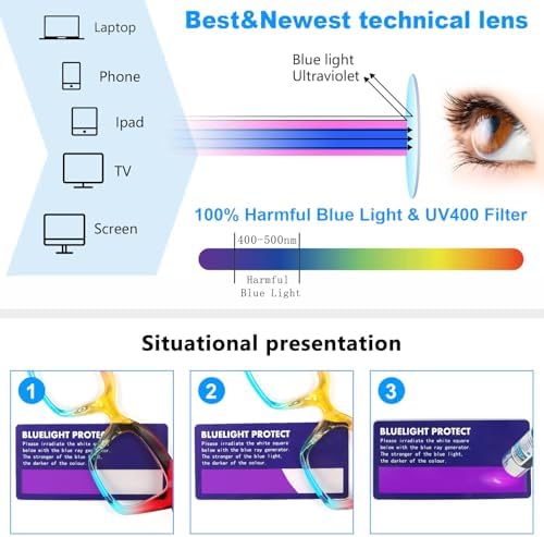 MMOWW 4 Pack Fashion Square Reading Glasses for Women Men Blue Light Blocking Readers with Spring Hinges