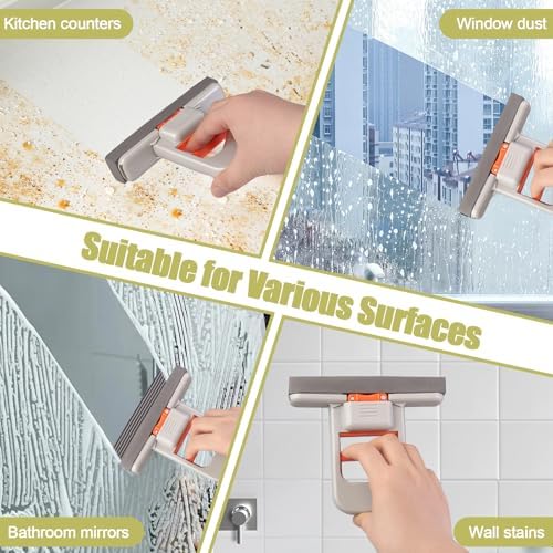 4PCS Mini Foldable Desktop Mop, Portable Self-Squeeze Mini Sponge Mop with 3 Replaceable Sponge Heads , Wet and Dry Use Cleaning for Small Spaces Such as Kitchen Counters, Bathrooms, and Desktops