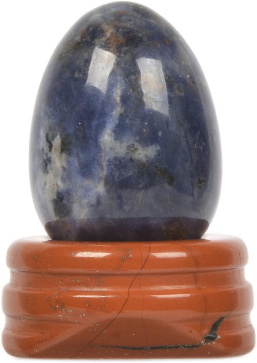 Justinstones Sodalite Natural Gemstone Quartz 30mm Egg Shaped Crystal Healing Chakra Energy Balancing Meditation Home Office Decor Stone with Stone Stand